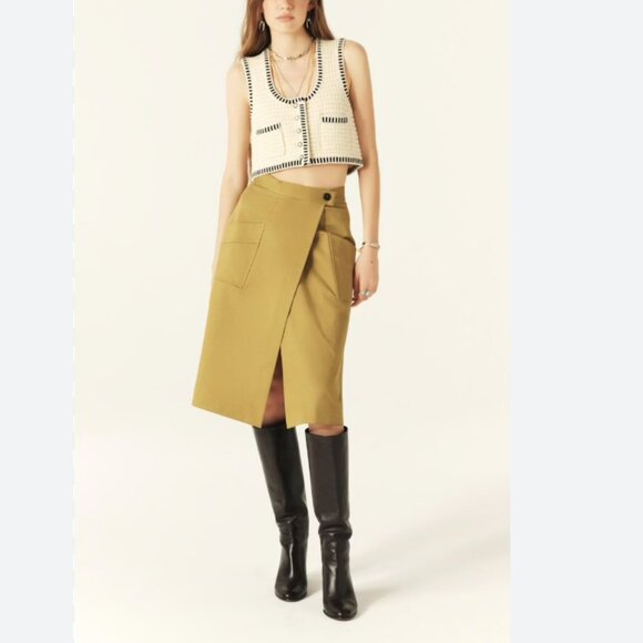 ba&sh Dresses & Skirts - NWT BA&SH BASTIEN KNEE LENGTH WRAPOVER SKIRT IN KHAKI